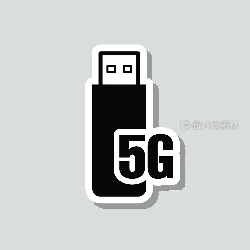 5 g USB调制解调器。图标贴纸在灰色背景